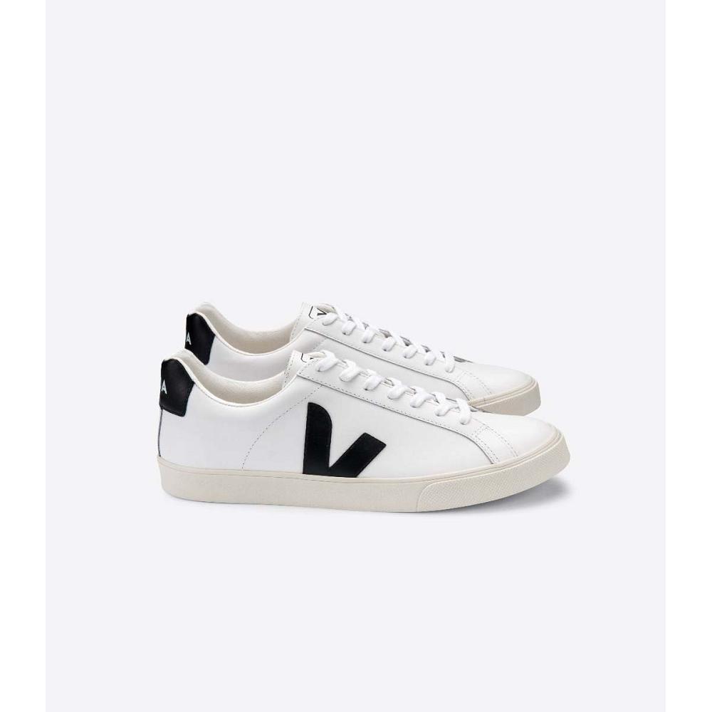 Men\'s Veja ESPLAR LEATHER Sneakers White/Black | ZA 306LIS